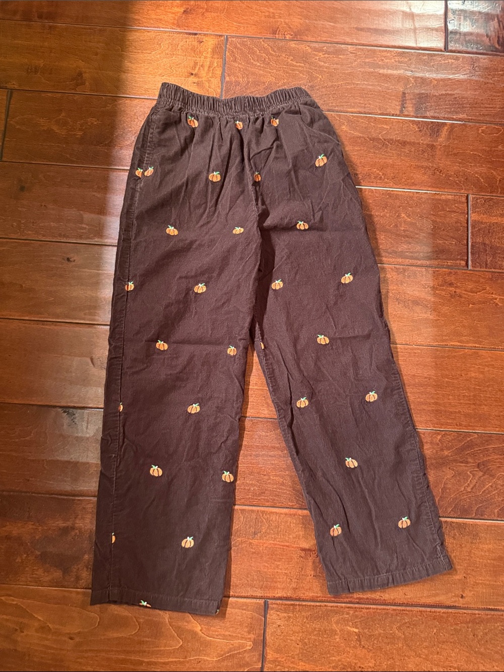 Kelly's Kids Brown Cotton Pants with Pumpkin Embroidery